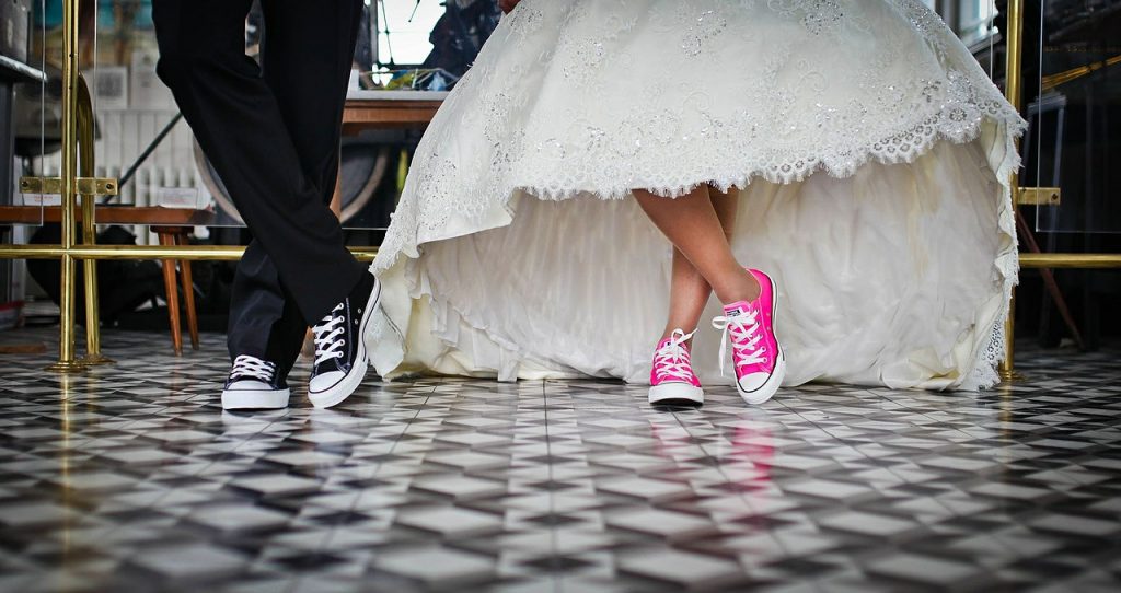 bride and groom sneakers